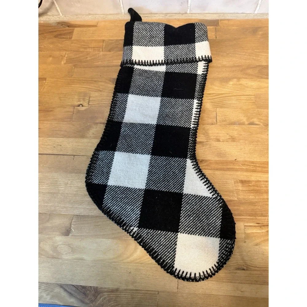 Faribault‎ Mills Stocking Wool Black Cream Buffalo Plaid Faribo 19